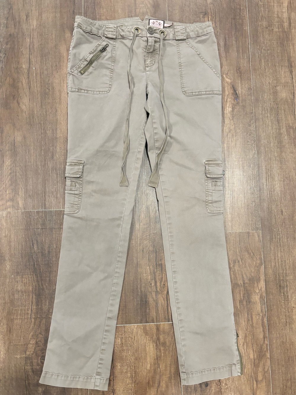 Y2K Rare Juicy Couture Vintage Low Rise Twill Cargo Pants Khaki Tan Womens Sz 4